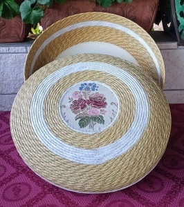 Cestino sardo broccato con fondo in legno